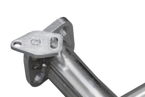 Brushed stainless steel buggy exhaust installed on VW Type 1 engine — open-chassis fit