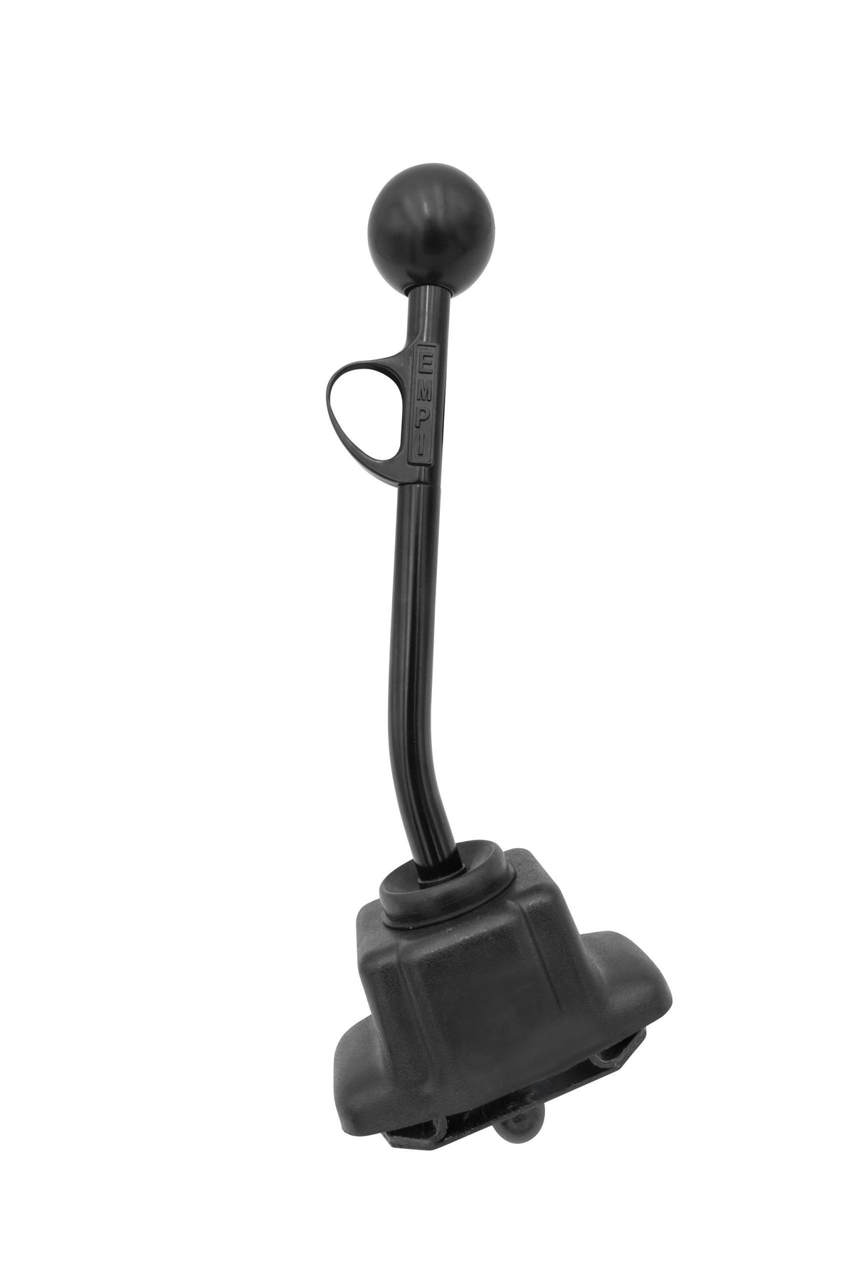 EMPI Trigger Shifter 00-4508-0 — black powder-coated long 13.5 inch shaft with black knob and reverse lock-out trigger for VW Type 1, Ghia and Type 3