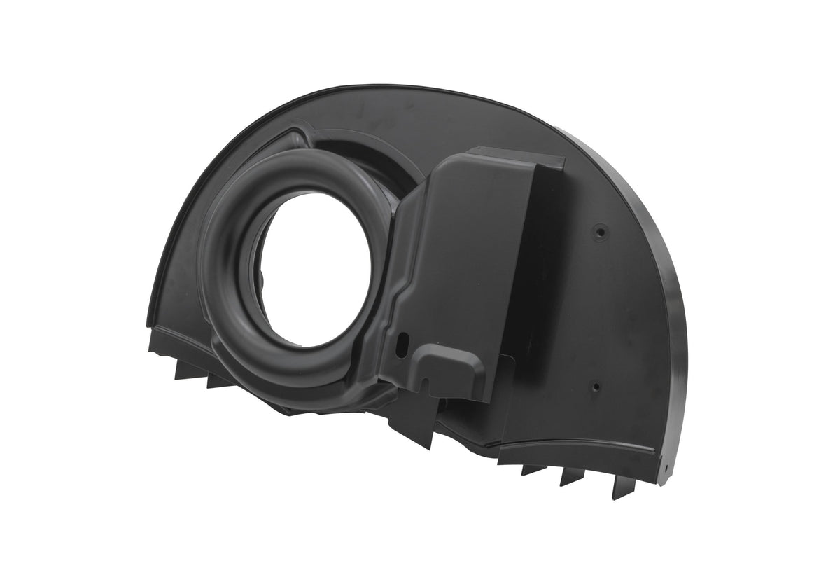 EMPI Super Shroud, Early 36HP VW Beetle & Ghia, Doghouse With Heater, Semi-Gloss Black - Part 00-8678-0, detail view