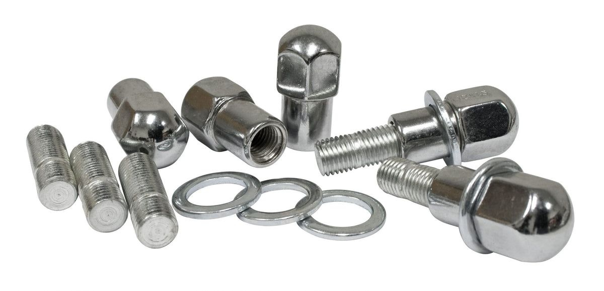 EMPI chrome M12x1.5 stud and nut kit Mag-Wheel Nuts + Flat Washers for 1949-1967 VW Beetle 5x205, EMPI 00-9510-0