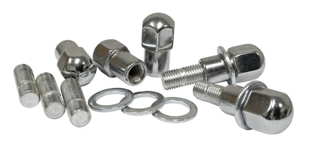 EMPI chrome M12x1.5 stud and nut kit Mag-Wheel Nuts + Flat Washers for 1949-1967 VW Beetle 5x205, EMPI 00-9510-0