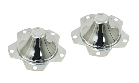 EMPI chrome metal center caps, pair for 1949-1967 VW Beetle 5-lug wheels, EMPI 00-9623-0