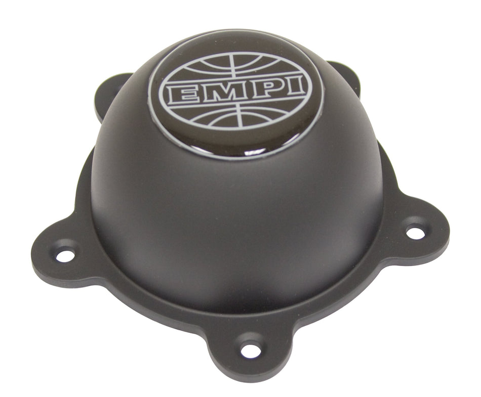 EMPI GT-5 and 5-Rib black center cap with hardware for 1949-1967 VW Beetle 5-lug EMPI wheels, EMPI 00-9641-0