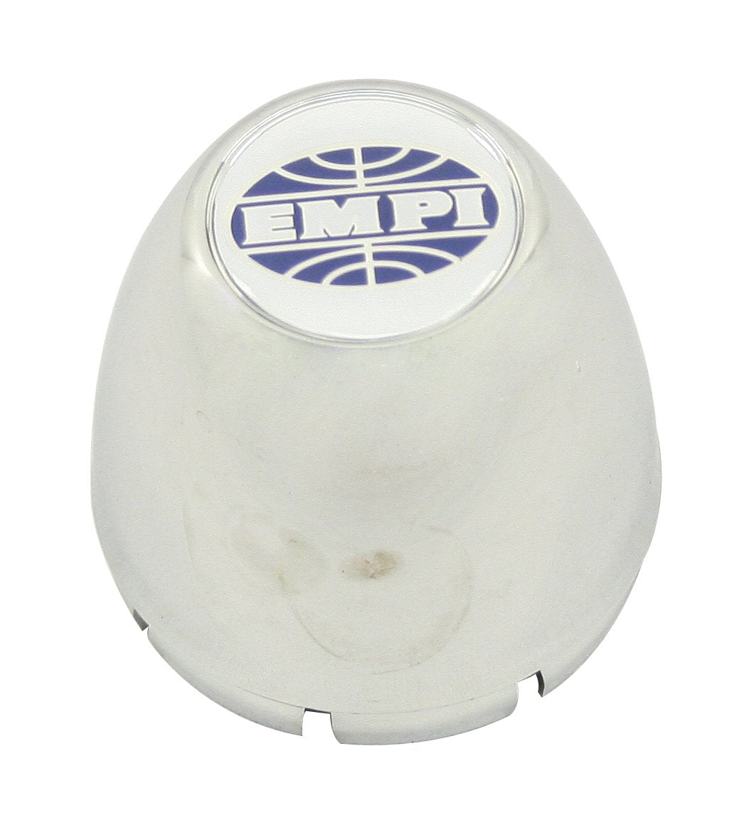 EMPI 8-spoke chrome logo center cap, fits AE for 1968-1979 VW Beetle 4-lug, EMPI 00-9674-0