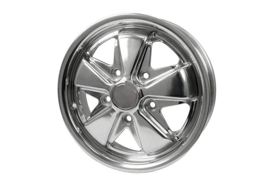 EMPI 911-style Fuchs-look alloy wheel, 15x4.5 polished, 5x130, for Porsche 911/912 and 5x130-converted VW, EMPI 00-9678-0