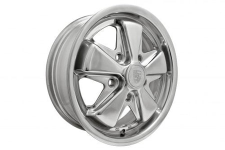 EMPI 00-9680-0 911-style 15x5.5 polished, 5x130 base wheel before Washburn's detailing, for the made-to-order detailed Fuchs-style set of 4 for Porsche 911/912 and air-cooled VW