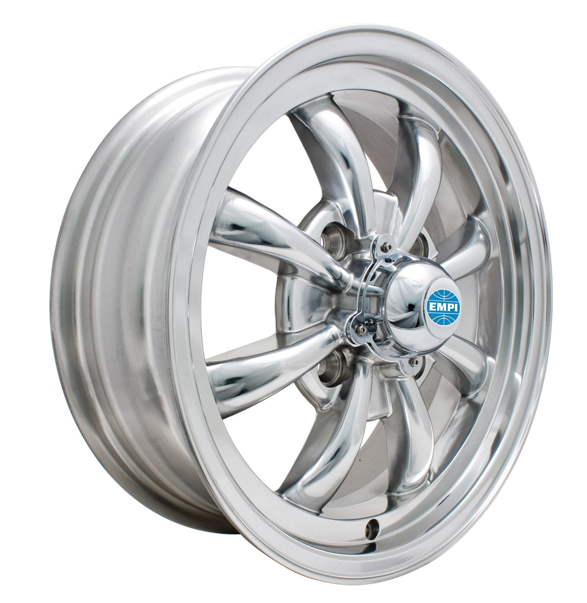 EMPI GT-8 polished wheel for 1968-1979 VW Beetle, Ghia & Type 3, 15x5.5 4x130, EMPI 00-9684-0