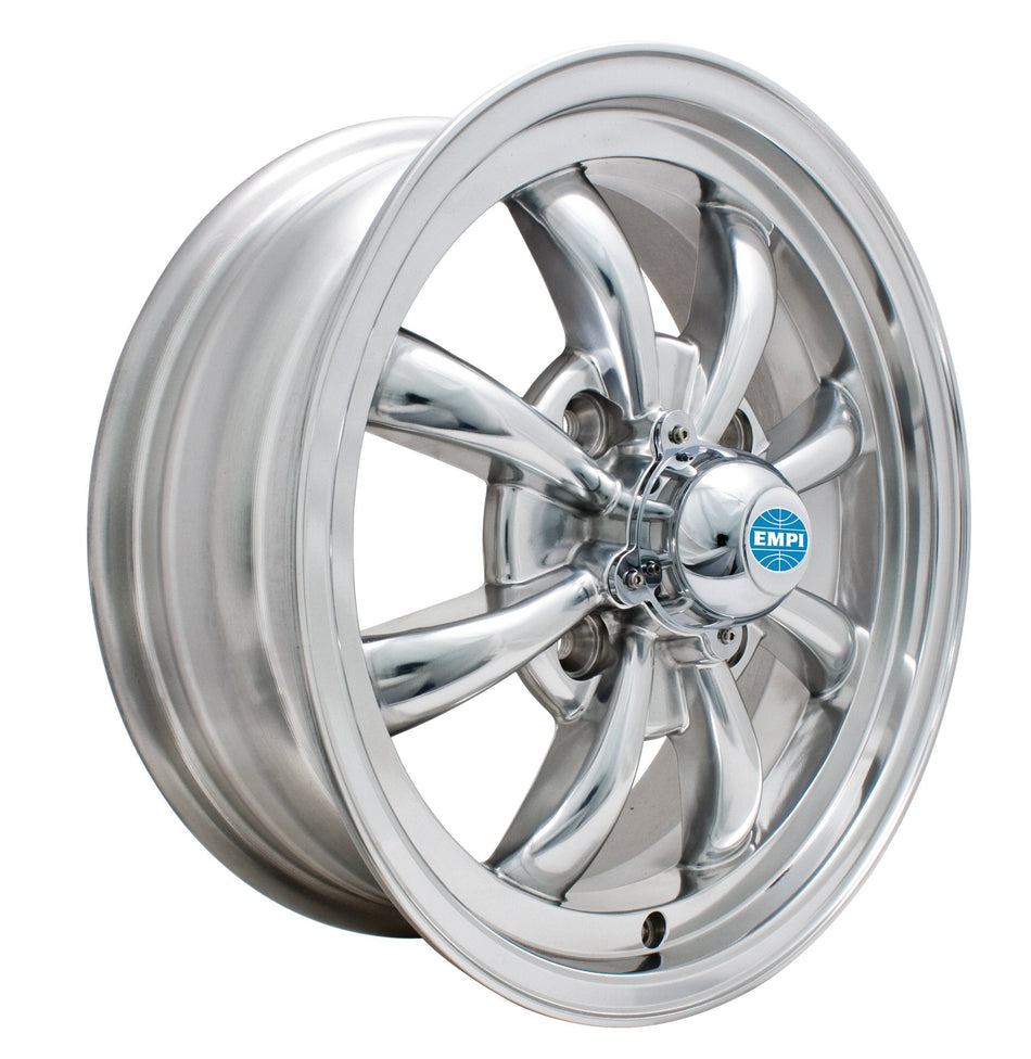 EMPI GT-8 polished wheel for 1968-1979 VW Beetle, Ghia & Type 3, 15x5.5 4x130, EMPI 00-9684-0