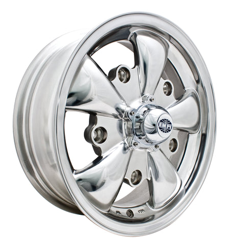 EMPI GT-5 wheel set of 4, polished, for 1949-1967 VW Beetle and 1950-1970 Bus, 15x5.5 5x205, EMPI 00-9687-0