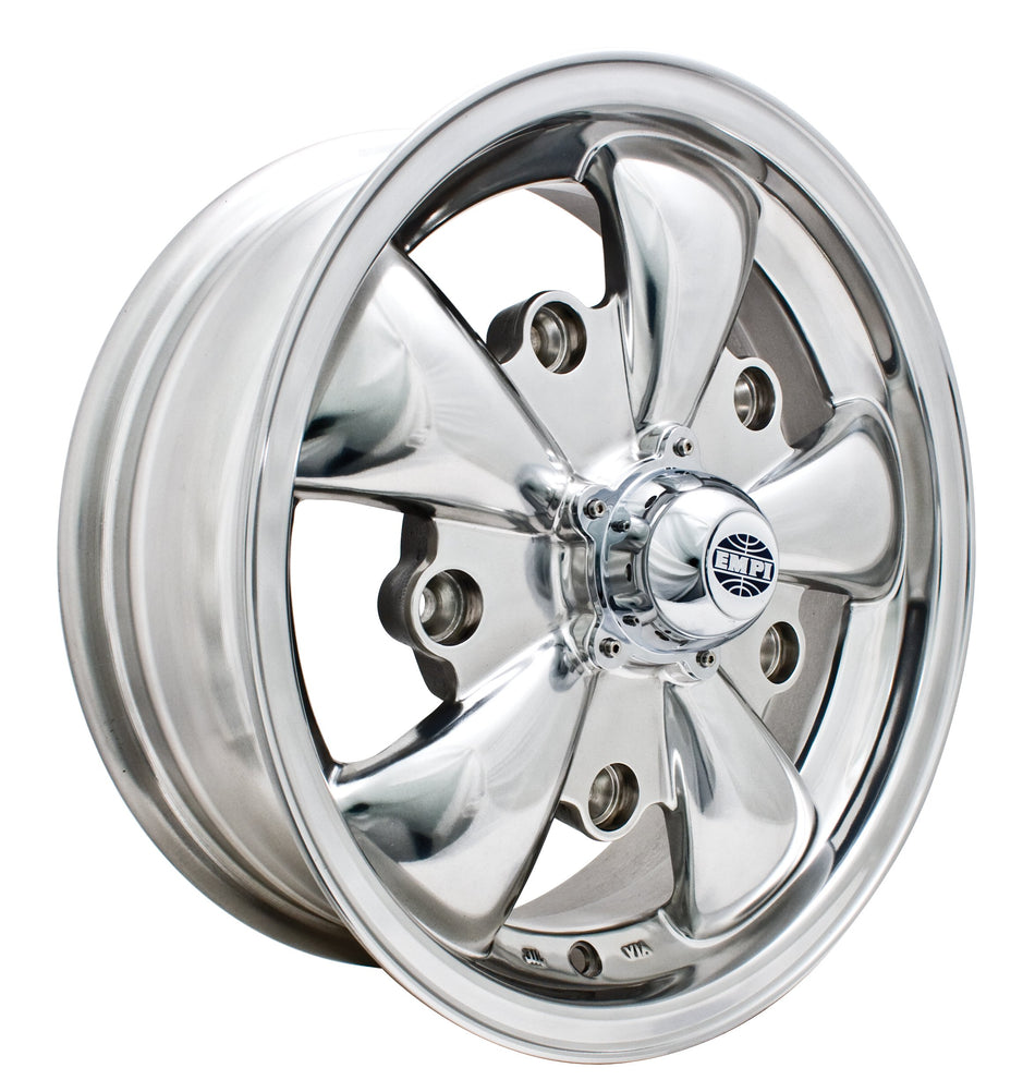 EMPI GT-5 wheel set of 4, polished, for 1949-1967 VW Beetle and 1950-1970 Bus, 15x5.5 5x205, EMPI 00-9687-0