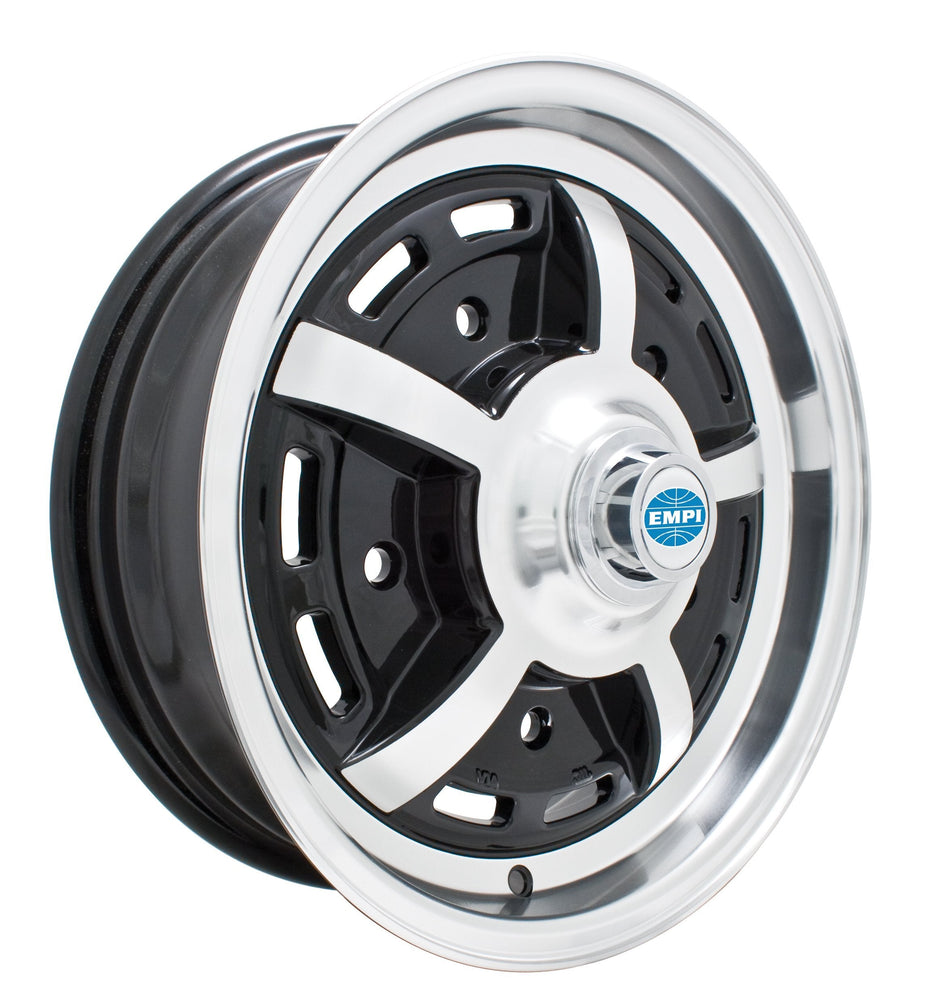 EMPI Sprintstar 5-spoke wheel 15x5 gloss black with polished lip and spokes, 5x205 VW wide-five, EMPI 00-9689-0