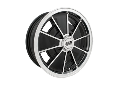EMPI BRM wheel set of 4, gloss black/polished, for 1971-1979 VW Bay Window Bus, 15x5.5 5x112, EMPI 00-9697-0