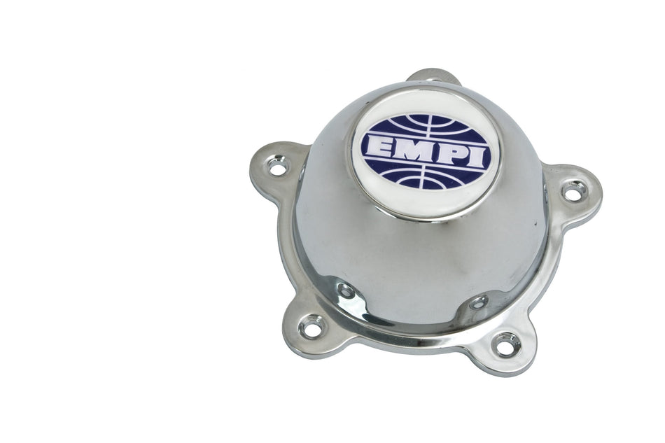 EMPI GT-5 and 5-Rib chrome center cap with hardware for 1949-1967 VW Beetle 5-lug EMPI wheels, EMPI 00-9709-0