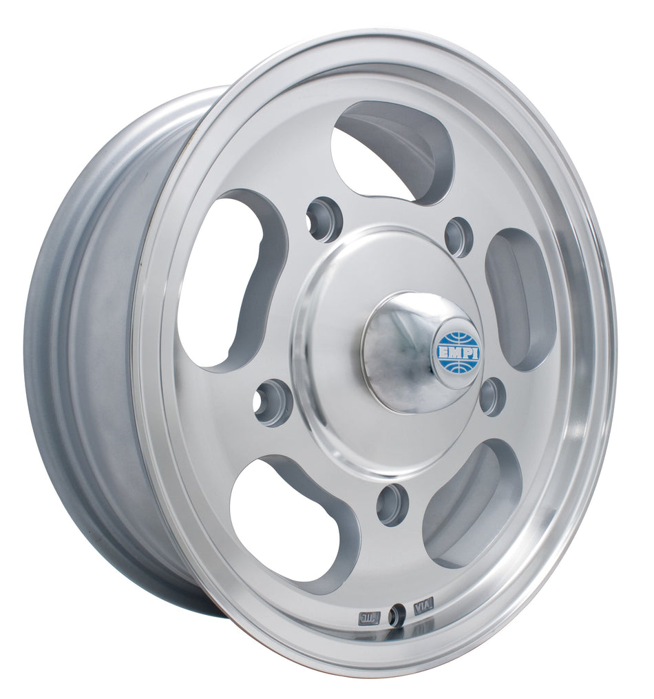 EMPI dish wheel for 1950–1967 VW Beetle & Ghia, 15x5.5 machine finished, 5x205 wide-five, EMPI 00-9747-0