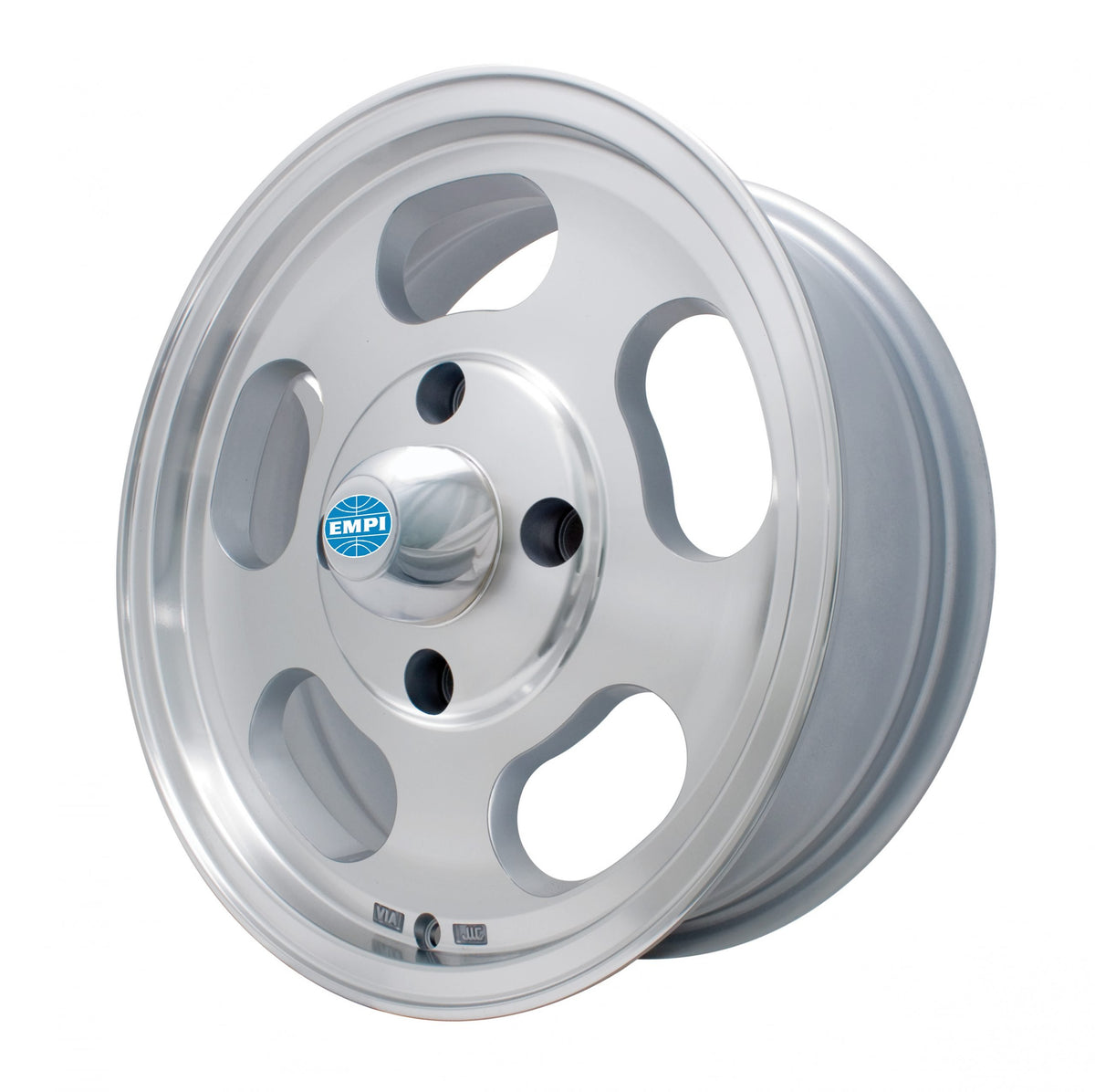 EMPI dish wheel for 1968–1979 VW Beetle, Super Beetle & Ghia, 15x5.5 machine finished, 4x130, EMPI 00-9748-0