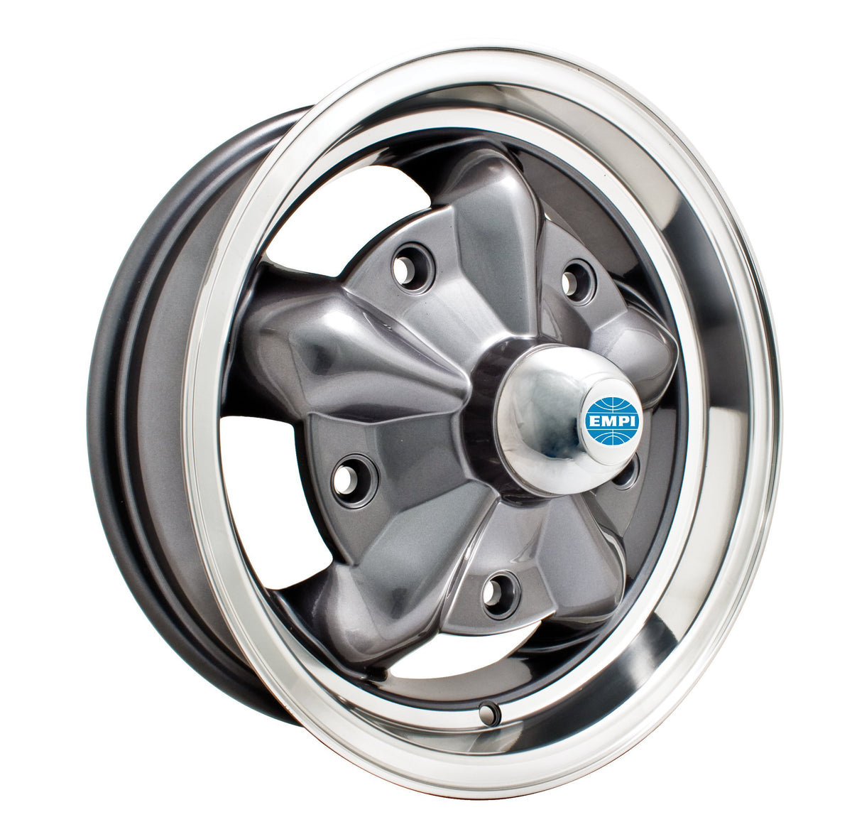 EMPI Torque Star wheel for 1950-1967 VW Beetle & Ghia, 15x5 5x205 anthracite with polished lip, EMPI 00-9754-0