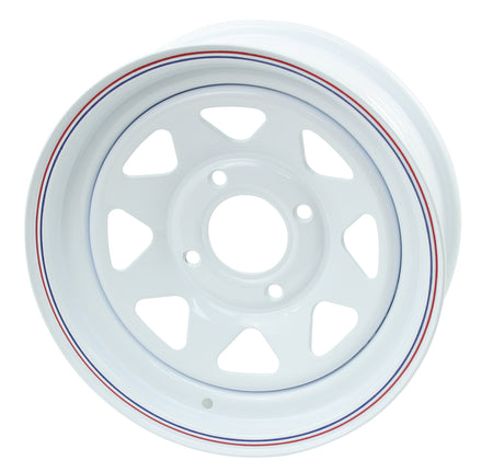 EMPI 10-1002-0 white powder-coated 8-spoke steel wheel, 15x5, 4-lug 4x130 (Series 21), for VW buggy, Baja and off-road