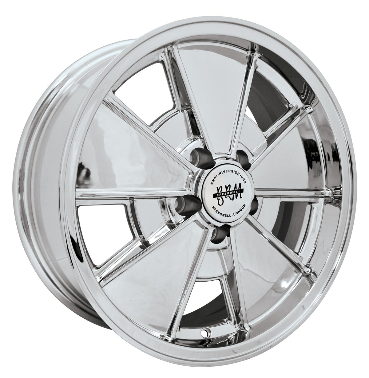 EMPI chrome wheel set of 4, for 1971-1979 VW Bay Window Bus, 17x7 5x112, EMPI 10-1089-0