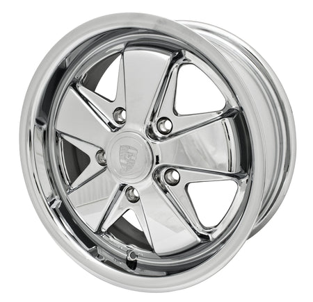 EMPI 10-1102-0 911-style Fuchs-look 15x6 all chrome wheel, 5x130, shown from the set of 4 for Porsche 911/912 and 5x130-converted VW