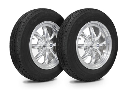 EMPI GT-8 wheel and tire set of 4, Polished 15x5.5, 4x130, Yokohama 165/80R15, for VW Beetle 1968–79, Super Beetle & Ghia, EMPI 10-2001-0