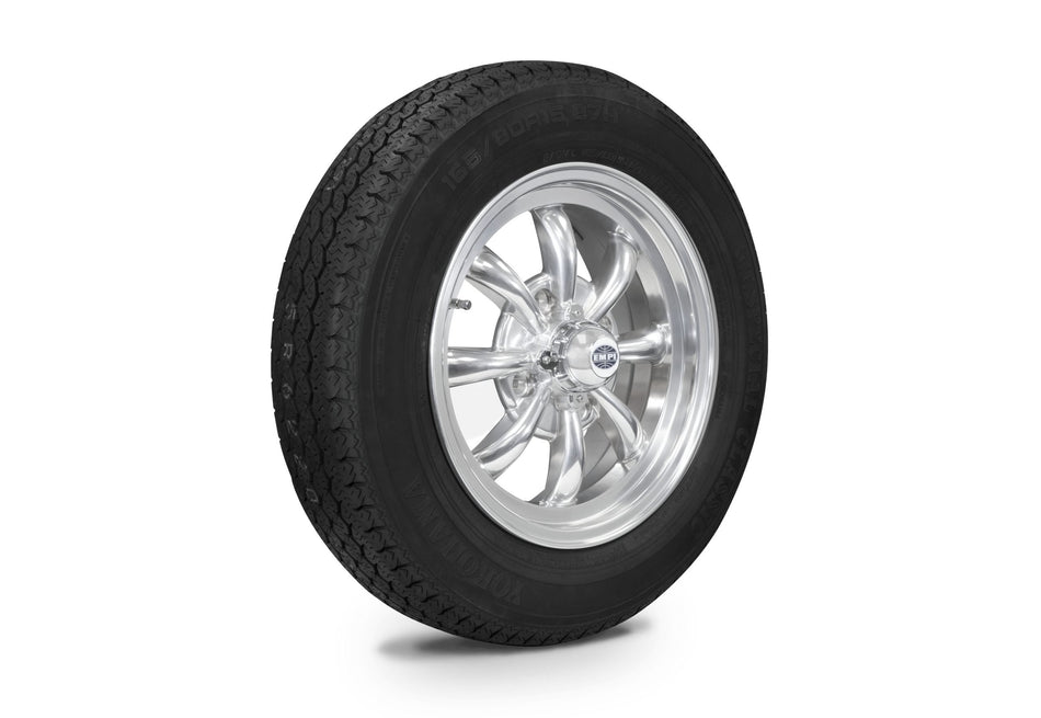EMPI GT-8 wheel and tire set of 4, Polished 15x5.5, 4x130, Yokohama 165/80R15, for VW Beetle 1968–79, Super Beetle & Ghia, EMPI 10-2001-0