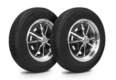 EMPI Sprintstar wheel and tire set of 4, Black/Polished 15x5, 4x130, Yokohama 165/80R15, for VW Beetle 1968–79, Super Beetle & Ghia, EMPI 10-2002-0