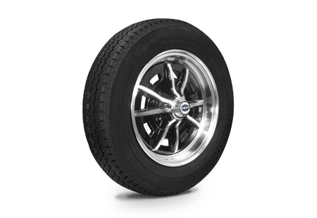 EMPI Sprintstar wheel and tire set of 4, Black/Polished 15x5, 4x130, Yokohama 165/80R15, for VW Beetle 1968–79, Super Beetle & Ghia, EMPI 10-2002-0