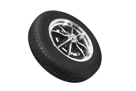 EMPI Sprintstar wheel and tire set of 4, Black/Polished 15x5, 4x130, Yokohama 165/80R15, for VW Beetle 1968–79, Super Beetle & Ghia, EMPI 10-2002-0