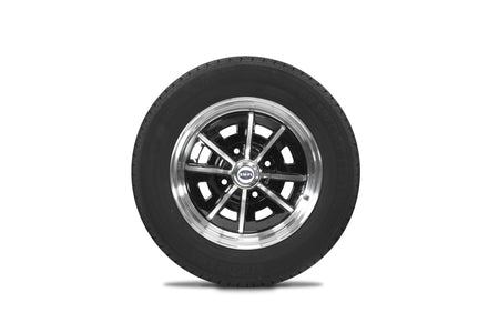 EMPI Sprintstar wheel and tire set of 4, Black/Polished 15x5, 4x130, Yokohama 165/80R15, for VW Beetle 1968–79, Super Beetle & Ghia, EMPI 10-2002-0