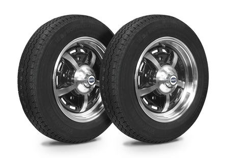 EMPI Sprintstar wheel and tire set of 4, Black/Polished 15x5, 5x205, Yokohama 165/80R15, for VW Beetle 1950–67, Ghia & Type 3, EMPI 10-2003-0