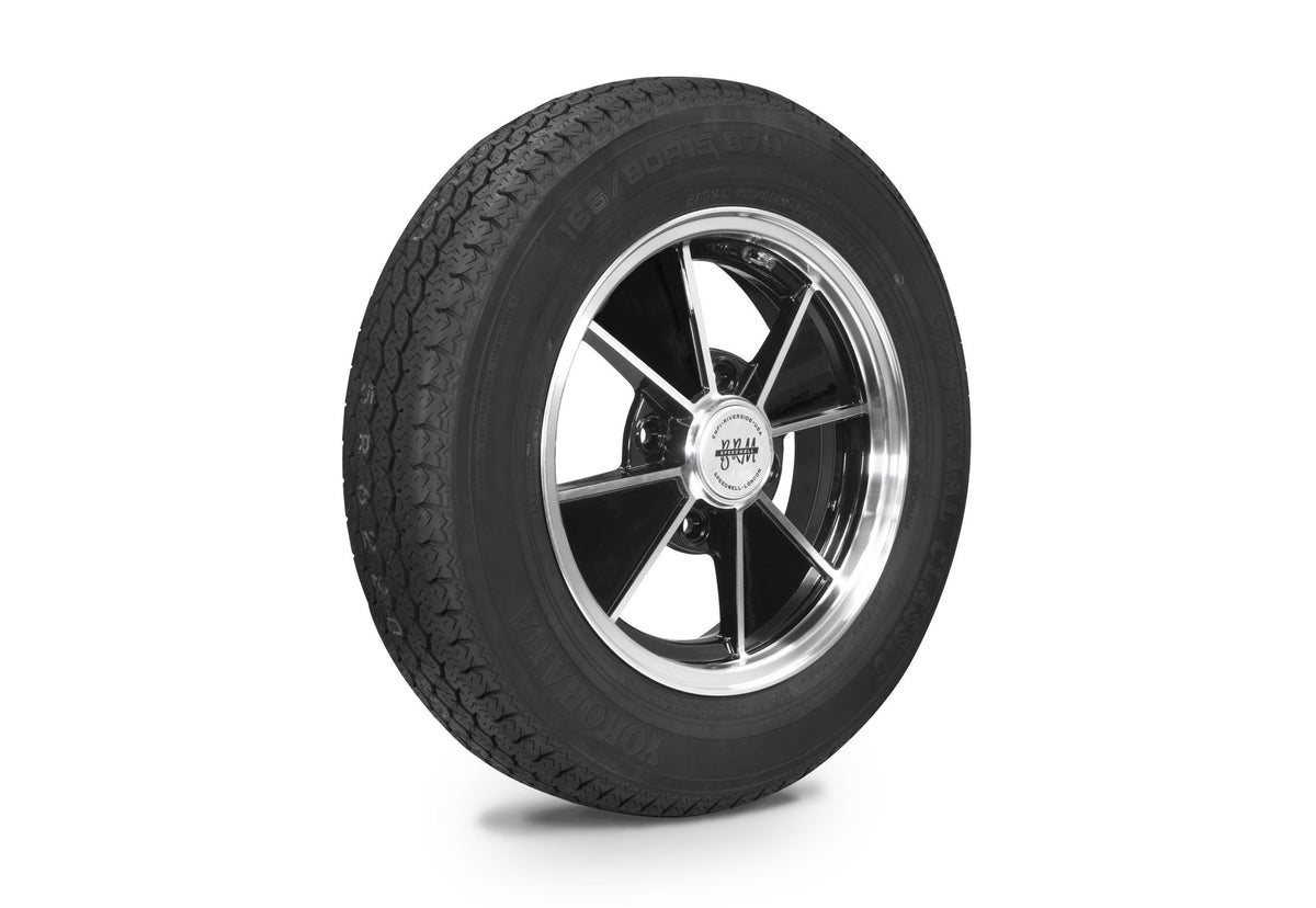 EMPI BRM 15x5.5 black/polished wheel with Yokohama 165/80R15, 4x130, EMPI 10-2006-0 for VW Beetle