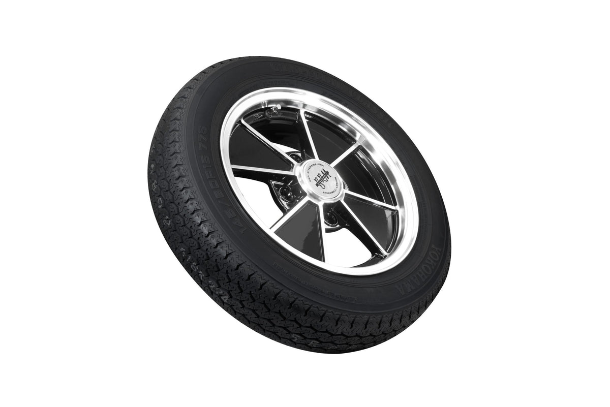 EMPI BRM 15x4.5 wheel and Yokohama GT Special 145/80R15, side view, 4x130, EMPI 10-2007-0