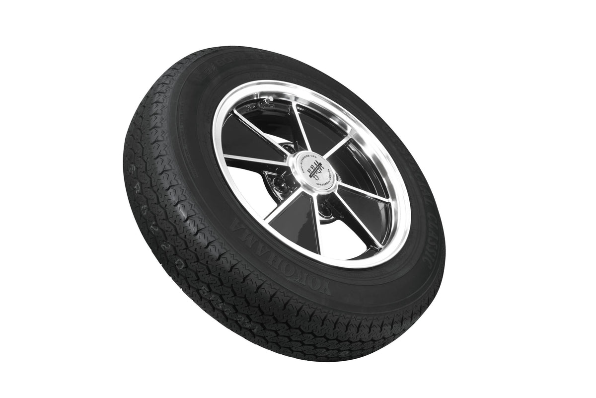 EMPI BRM 15x5.5 wheel and Yokohama GT Special tire, side view, 4x130, EMPI 10-2006-0