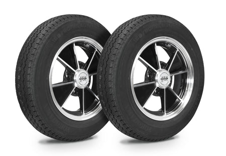 EMPI BRM wheel and tire set of 4, black/polished 15x5.5, 4x130, Yokohama 165/80R15, for 1968–79 VW Beetle, Super Beetle & Ghia, EMPI 10-2006-0