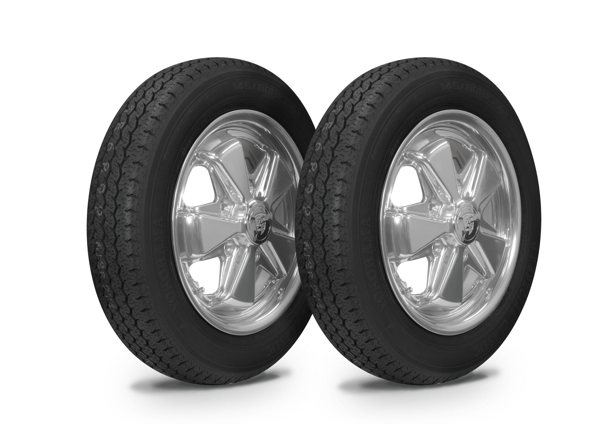 EMPI Wheel & Tire Combo, 911 Alloy Polished 4.5x15 – 5/130, Yokohama GT Special 145/80R15 (10-2012-0)