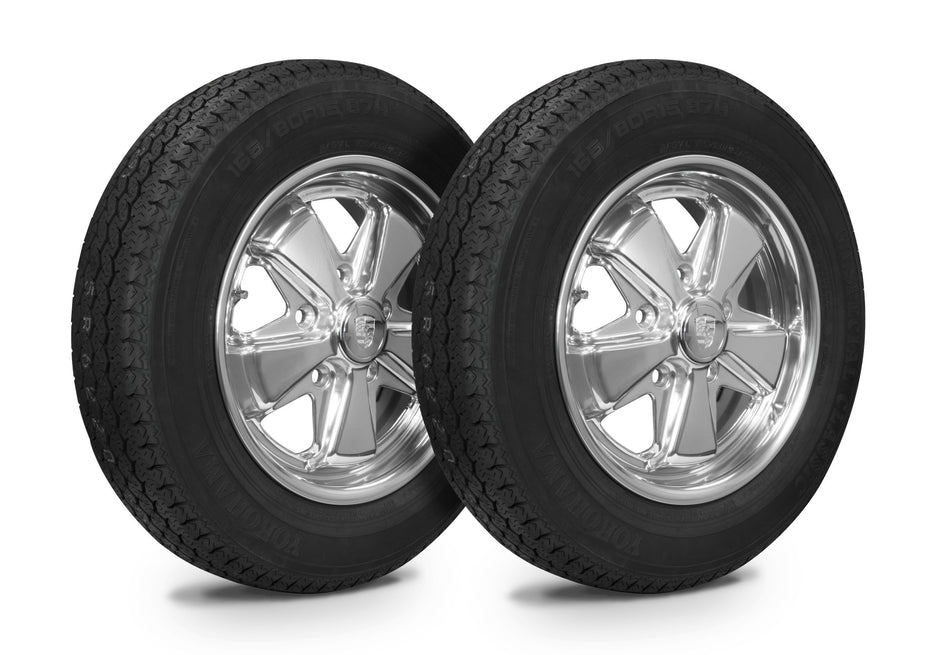 EMPI Wheel & Tire Combo, 911 Alloy Polished 5.5x15 – 5/130, Yokohama GT Special 165/80R15 (10-2013-0)
