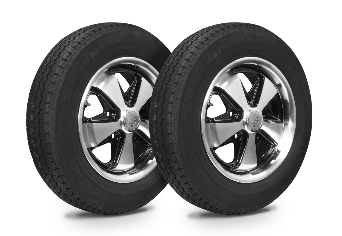 EMPI Wheel & Tire Combo, 911 Alloy Black/Polished 5.5x15 – 5/130, Yokohama GT Special 165/80R15 (10-2016-0)