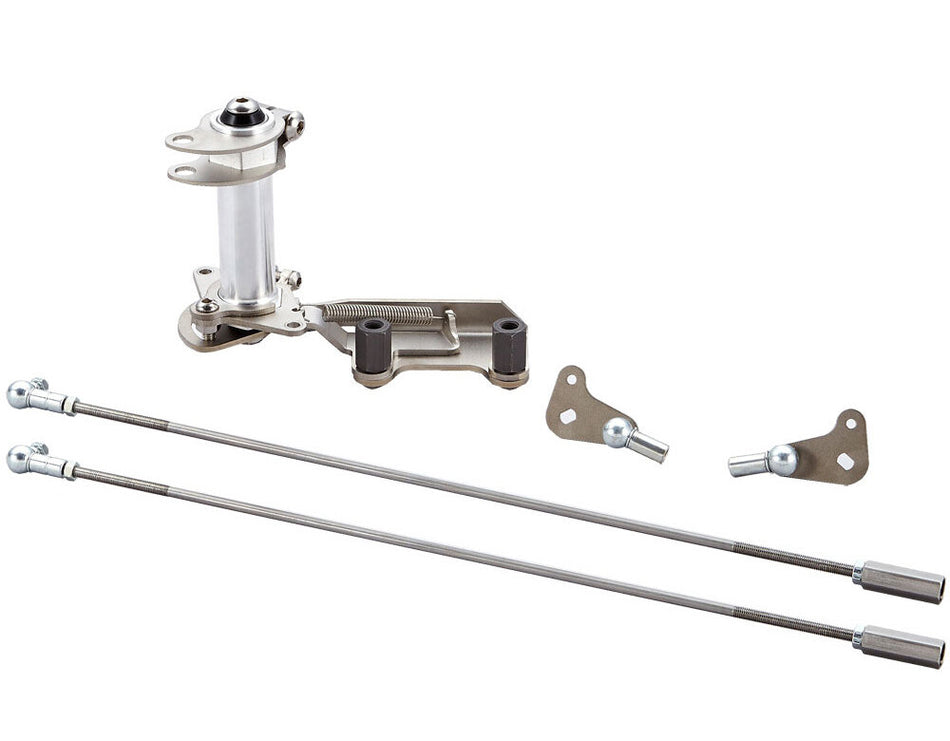Vintage Speed Best Linkage 155-001-02KDR quick-release throttle linkage for twin Kadron carbs on VW Type 1 engine with standard fan housing