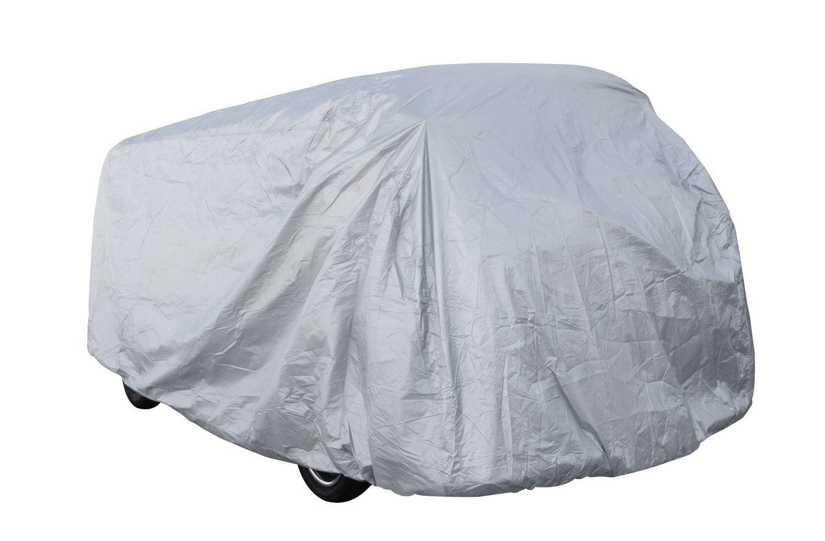 EMPI 15-6418-0 Deluxe Revolution car cover fitted on a VW Type 2 Bus 1950–1972