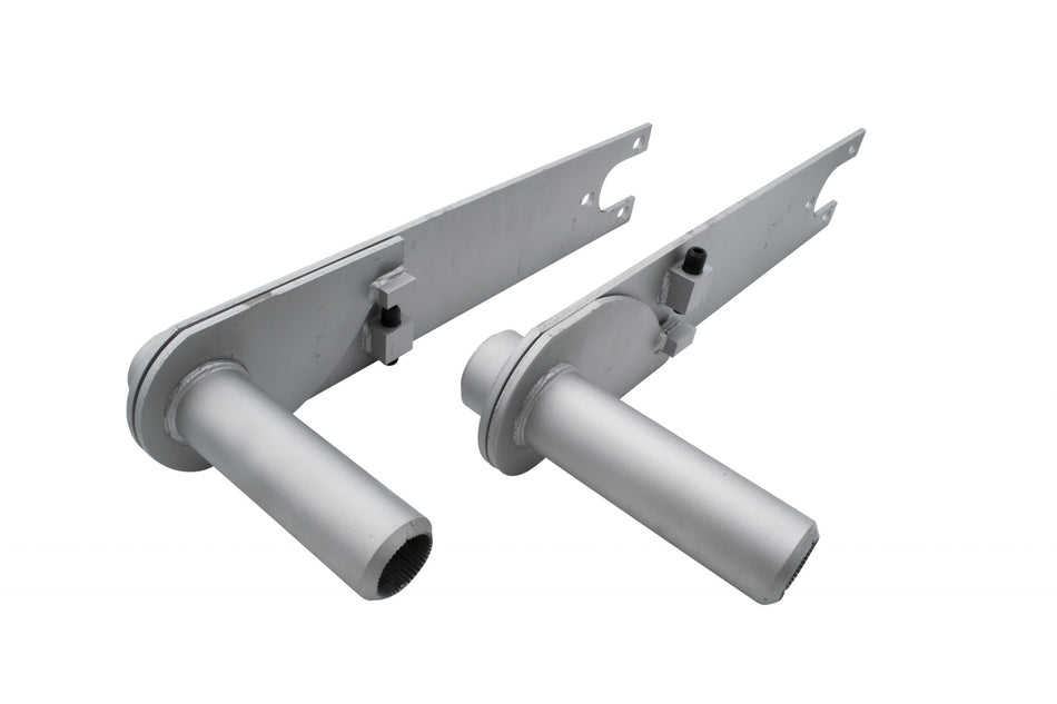 EMPI 17-2671-0 adjustable swing axle spring plates, pair, 6-1/8 inch collar for 26-9/16 inch torsion bars, silver painted, off-road VW Baja Bug, dune buggy and sand rail