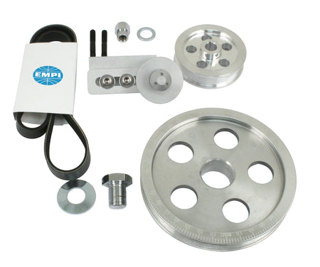 EMPI 17-2811-0 serpentine belt pulley system, polished billet aluminum, for air-cooled VW Type 1 engines