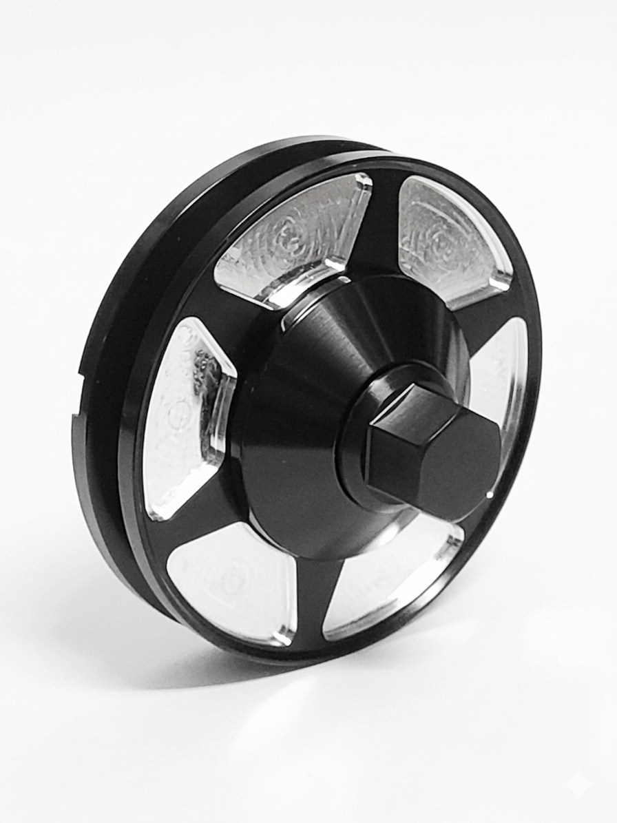 King Performance Billet Pulley System, frenched hub detail, VW Type 1