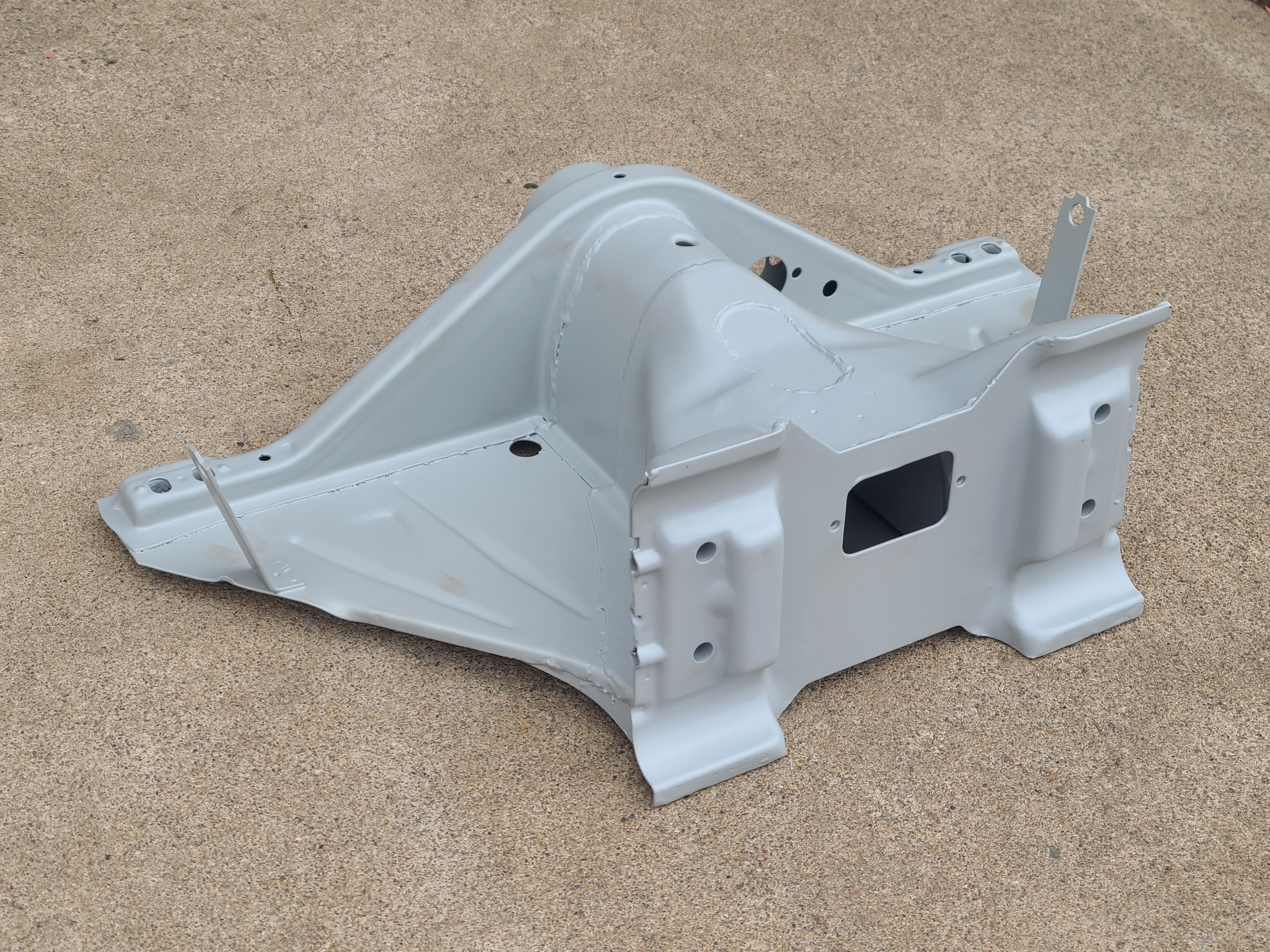 OEM Volkswagen Beetle ball-joint frame head with Napoleon Hat, primed 1966-1979 Beetle, top angled view