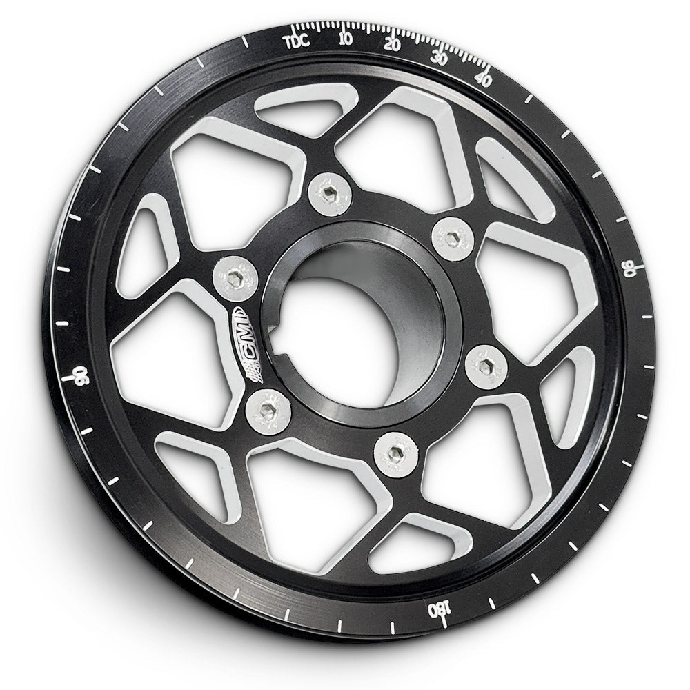 CMI 5.25 inch 12-spoke billet crank pulley kit, black hard anodized, air-cooled VW Type 1 (2116 / 2116-SS)