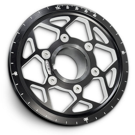 CMI 5.25 inch 12-spoke billet crank pulley kit, black hard anodized, air-cooled VW Type 1 (2116 / 2116-SS)