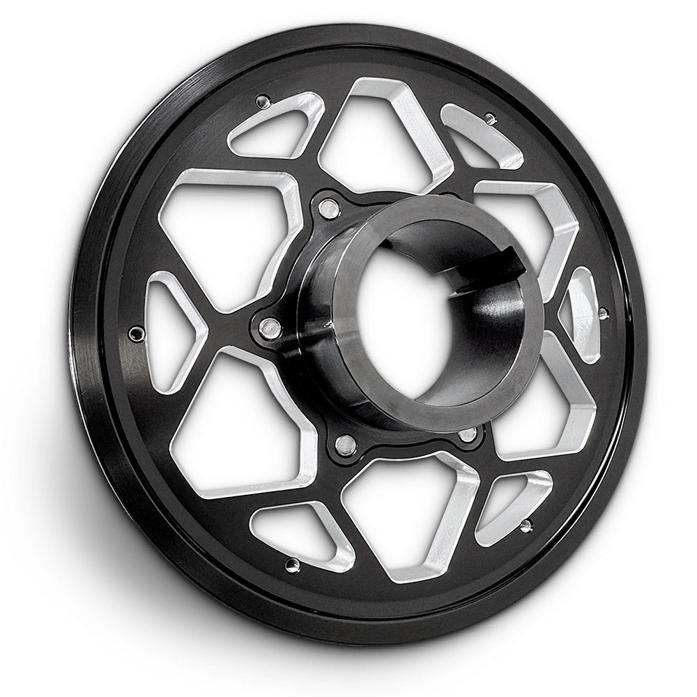 CMI 5.25 inch 12-spoke billet crank pulley, rear view of sand seal hub (2116-SS)