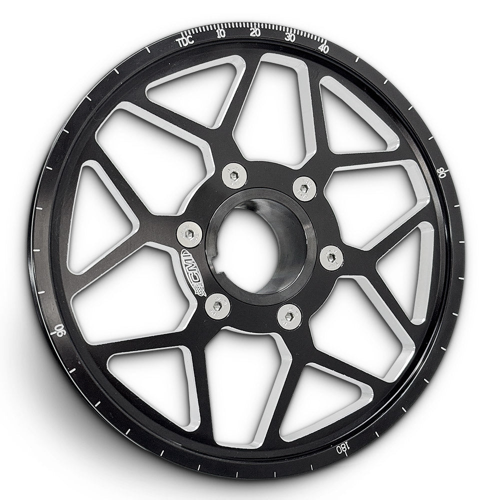 CMI 6.75 inch 12-spoke billet crank pulley kit, black hard anodized, air-cooled VW Type 1 (2117 / 2117-SS)