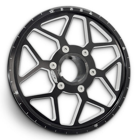 CMI 6.75 inch 12-spoke billet crank pulley kit, black hard anodized, air-cooled VW Type 1 (2117 / 2117-SS)