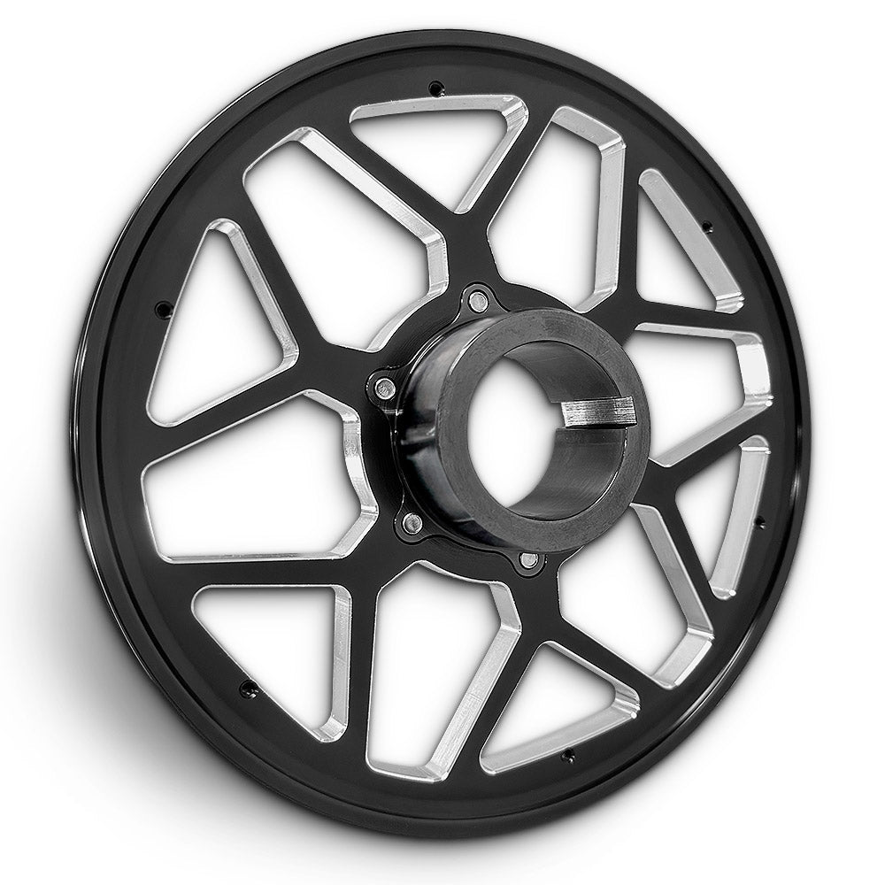 CMI 6.75 inch 12-spoke billet crank pulley, sand seal hub rear view (2117-SS)