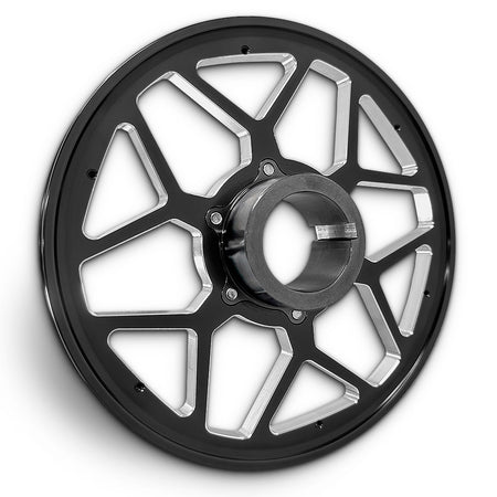 CMI 6.75 inch 12-spoke billet crank pulley, sand seal hub rear view (2117-SS)